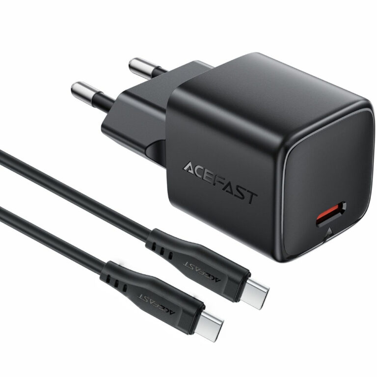 Φορτιστής Ταξιδίου Acefast A118 Mini Fast Charging 1xUSB-C PD30W QC3.0 GaN με USB-C σε USB-C Καλώδιο 1.2m Μαύρος