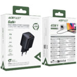 Φορτιστής Ταξιδίου Acefast A119 Mini Fast Charging USB-C PD45W 3A GaN Μαύρος - Image 2