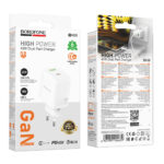 Φορτιστής Ταξιδίου Borofone BN30 Cargador GaN με 1xUSB-C PD45W και 1xUSB-A QC PD18W Λευκός - Image 2