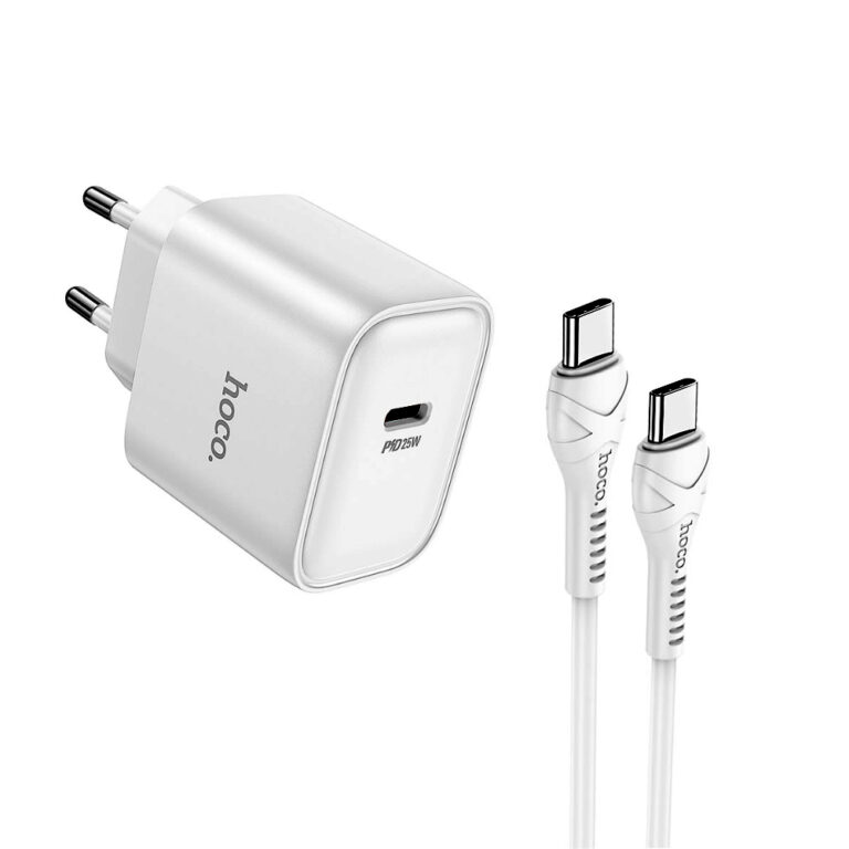 Φορτιστής Ταξιδίου Hoco DC71 1xUSB-C PD25W QC με Καλώδιο USB-C σε USB-C Λευκός