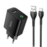 Φορτιστής Ταξιδίου Hoco DC93 1xUSB-A 5V 2.1A με Καλώδιο USB-A σε USB-C Μαύρο