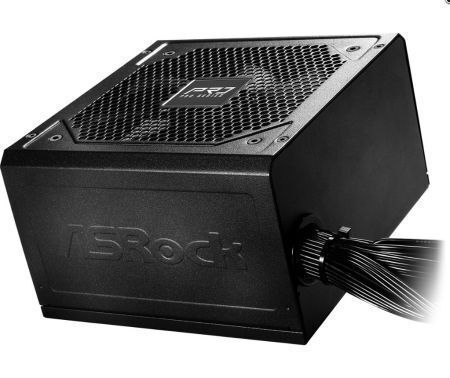 Black PC power supply unit with a textured top vent and braided cables extending from the side.