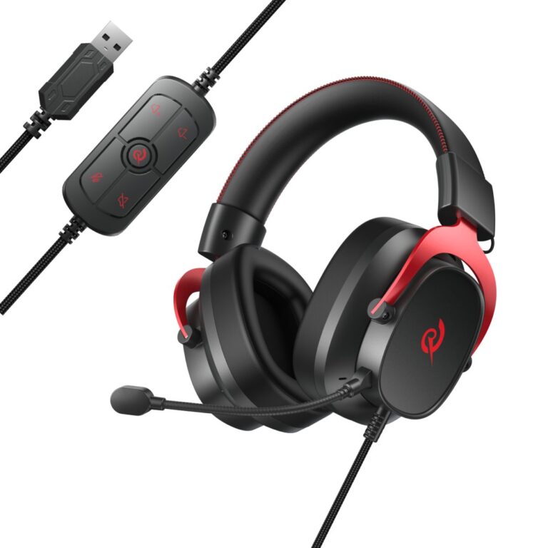 QCY Heroad VT200 Pro 7.1 Red USB PlayStation & PC Gaming Headset 53mm Metal Headband PS4/PS5/PC
