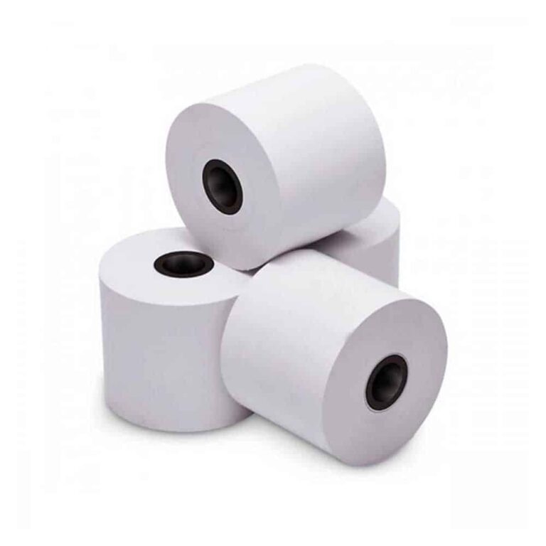 Three white toilet paper rolls stacked together on a white background