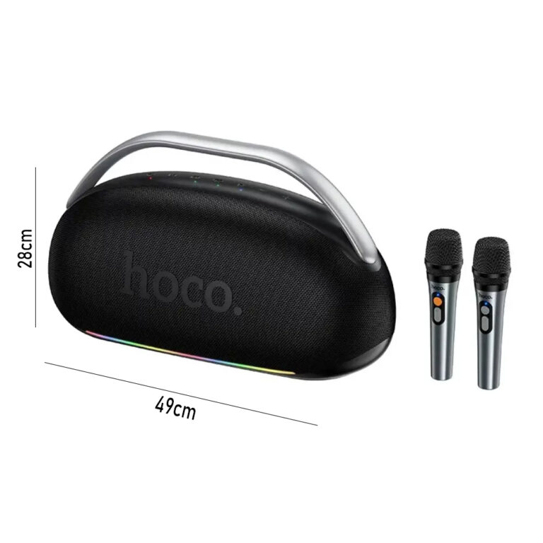 Φορητό Ηχείο Wireless Hoco HT2 Melody TWS v5.4 6000mAh IPX4 300W με USB MicroSD AUX RGB Φωτισμό και Δυο Ασύρματα Μικρόφωνα