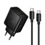 Φορτιστής Ταξιδίου Hoco N75 Grande GaN 65W High Power Fast Charge με 2xUSB-C 1xUSB-A και Καλώδιο USB-C σε USB-C 60W Μαύρος
