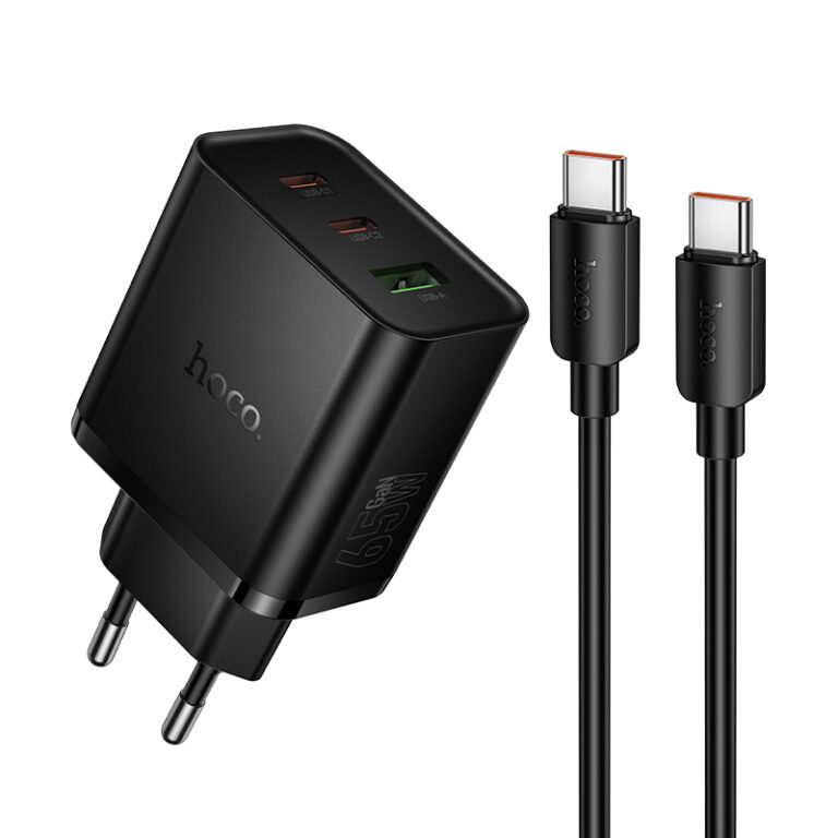 Φορτιστής Ταξιδίου Hoco N75 Grande GaN 65W High Power Fast Charge με 2xUSB-C 1xUSB-A και Καλώδιο USB-C σε USB-C 60W Μαύρος