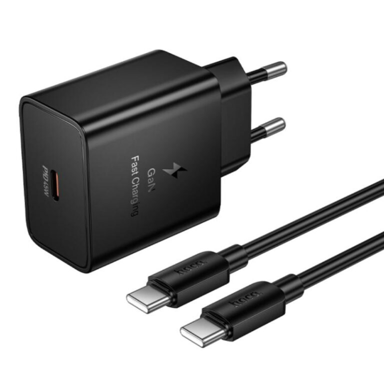 Φορτιστής Ταξιδίου Hoco N77 Star GaN 45W Fast Charge με 1xUSB-C με Καλώδιο USB-C σε USB-C 60W Μαύρος