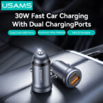 USAMS φορτιστής αυτοκινήτου CC322, USB & USB-C, 30W, πορτοκαλί - Image 6