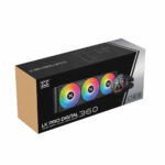Boxed LK Pro Digital 360 liquid CPU cooler packaging showing three RGB fans visible through a windowed panel, with product name on the box