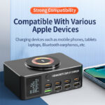 POWERTECH σταθμός φόρτισης PT-1625 με οθόνη, 4x USB/4x USB-C/wireless, 140W, μαύρος - Image 4