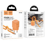 Φορτιστής Ταξιδίου Hoco. DC148 Ridge 1xUSB-C PD45W GaN QC με Καλώδιο USB-C σε USB-C 1.2m Braided Πορτοκαλί - Image 2