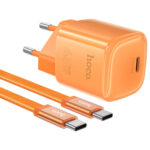 Φορτιστής Ταξιδίου Hoco. DC148 Ridge 1xUSB-C PD45W GaN QC με Καλώδιο USB-C σε USB-C 1.2m Braided Πορτοκαλί