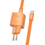 Φορτιστής Ταξιδίου Hoco. DC148 Ridge 1xUSB-C PD45W GaN QC με Καλώδιο USB-C σε USB-C 1.2m Braided Πορτοκαλί - Image 3