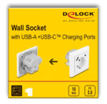 DELOCK πρίζα τοίχου 11499 με θύρες φόρτισης USB & USB-C, 18W PD, λευκή - Image 4