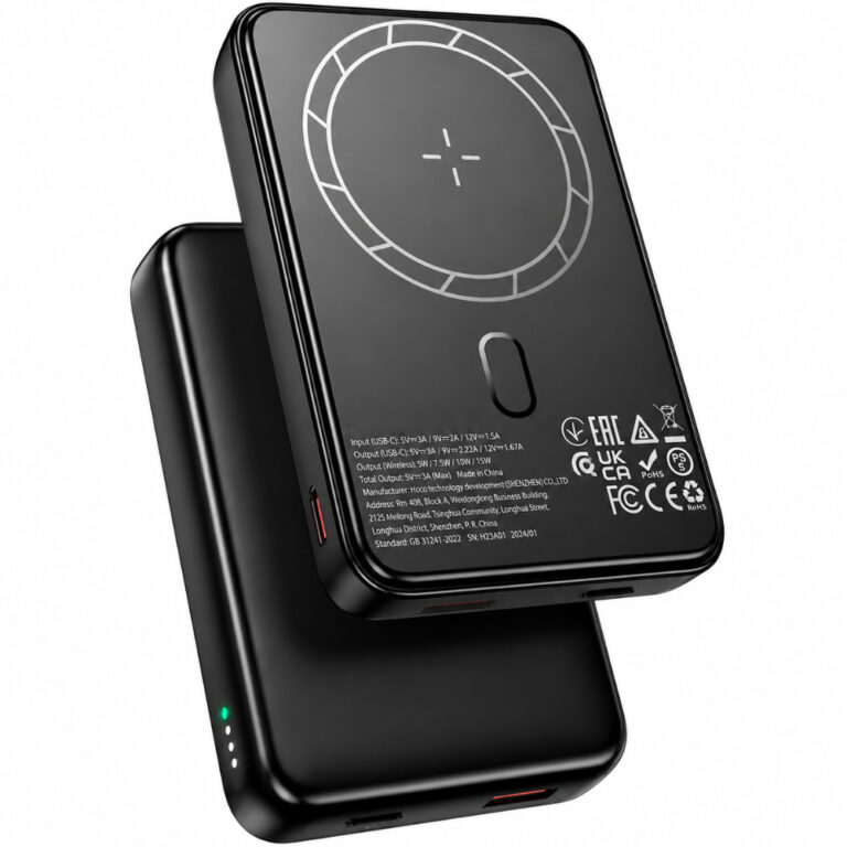Power Bank Borofone BJ82 Ultra-slim 5000mAh 5V/2A 1xUSB-C 1xUSB-A Ασύρματη Φόρτισή 5W και LED Ένδειξη Μπαταρίας Μαύρο