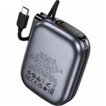 Power Bank Hoco Q49 Peak 10000mAh PD20W QC με Ενσωματωμένα Καλώδια USB-C Lighting και LED Ένδειξη Γκρι - Image 3