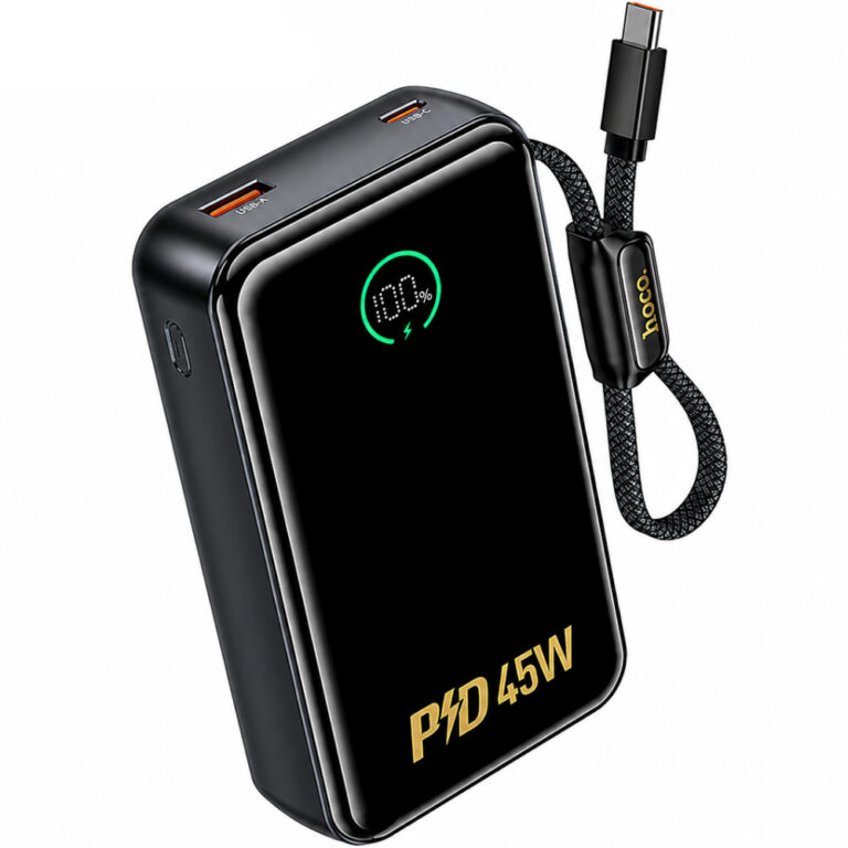 Power Bank Hoco Q54 Shine 20000mAh PD45W QC3.0 1xUSB-C 1xUSB-A με Ενσωματωμένο Καλώδιο USB-C και LED Ένδειξη Μαύρο