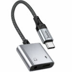 Αντάπτορας Hoco UPA34 USB-C σε USB-C και 3.5mm Braided Γκρί