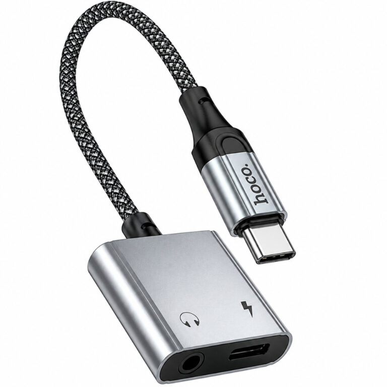 Αντάπτορας Hoco UPA34 USB-C σε USB-C και 3.5mm Braided Γκρί