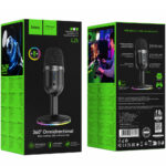 Επιτραπέζιο Μικρόφωνο Hoco L25 Bright για Streaming και Video Calls RGB USB AUX Πολυκατευθυντικό Μικρόφωνο Κουμπία Mute και Monitor Μαύρο - Image 2