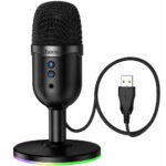 Επιτραπέζιο Μικρόφωνο Hoco L25 Bright για Streaming και Video Calls RGB USB AUX Πολυκατευθυντικό Μικρόφωνο Κουμπία Mute και Monitor Μαύρο
