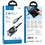 Καλώδιο Σύνδεσης 2 σε 1 Hoco CW66 USB-C σε USB-C PD100W 3A Γρήγορης Φόρτισης με Ασύρματο Φορτιστή Apple Watch 2.5W Braided Μαύρο 1.2m - Image 2