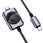 Καλώδιο Σύνδεσης 2 σε 1 Hoco CW66 USB-C σε USB-C PD100W 3A Γρήγορης Φόρτισης με Ασύρματο Φορτιστή Apple Watch 2.5W Braided Μαύρο 1.2m