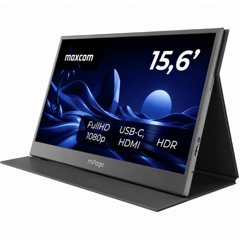 Φορητή Οθόνη Maxcom MPAGE15 15.6’’ HDR FHD 1920 x 1080 IPS 1xMiniHDMI 2xUSB-C 3.1 1xAudio Jack 3.5mm με Ενσωματωμένη Θήκη-Stand Μαύρη
