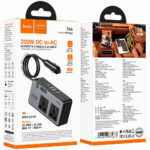 Φορτιστής Μετατροπέας 12V σε 220V Αυτοκινήτου Hoco Z66 με 2 Έξόδους 200W και 2xUSB-A 1xUSB-C 66W LED Display Καλώδιο 50cm Μαύρος - Image 2