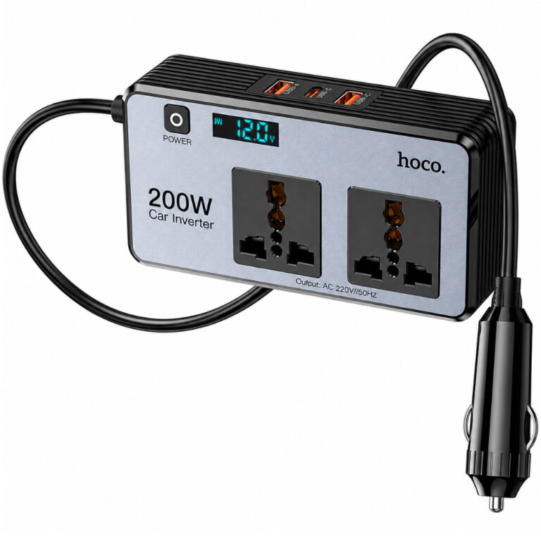 Φορτιστής Μετατροπέας 12V σε 220V Αυτοκινήτου Hoco Z66 με 2 Έξόδους 200W και 2xUSB-A 1xUSB-C 66W LED Display Καλώδιο 50cm Μαύρος