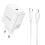 Φορτιστής Ταξιδίου Borofone BN33 Fuente GaN USB-C PD40W + Καλώδιο Φόρτισης USB-C σε USB-C Λευκός