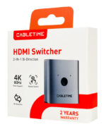 CABLETIME HDMI switch CT-HS4K-2G, 2 σε 1, 4K/60Hz, bidirectional, γκρι - Image 6
