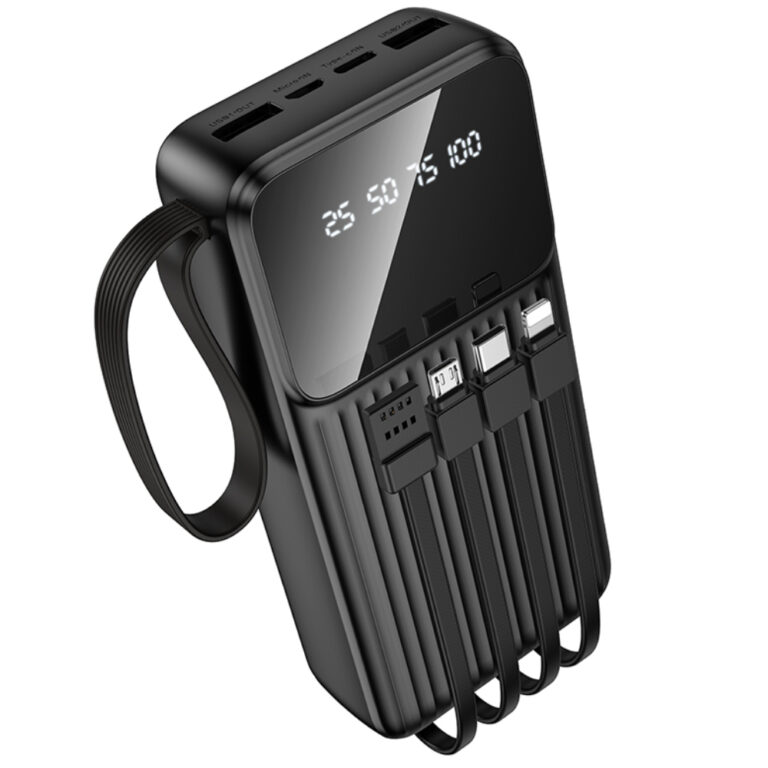 Power Bank Borofone BJ76A 20000mAh με 4 Καλώδια Φόρτισης και 4 Θύρες USB-C USB-A Lightning Micro-USB και LED Ένδειξη Μπαταρίας Μαύρο
