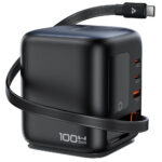 Επιτραπέζιος Φορτιστής Acefast Z10 100W 2xUSB-C 1xUSB-A 1xUSB-C GaN Ενσωματωμένο Καλώδιο και Smart LED Digital Display Μαύρος - Image 4