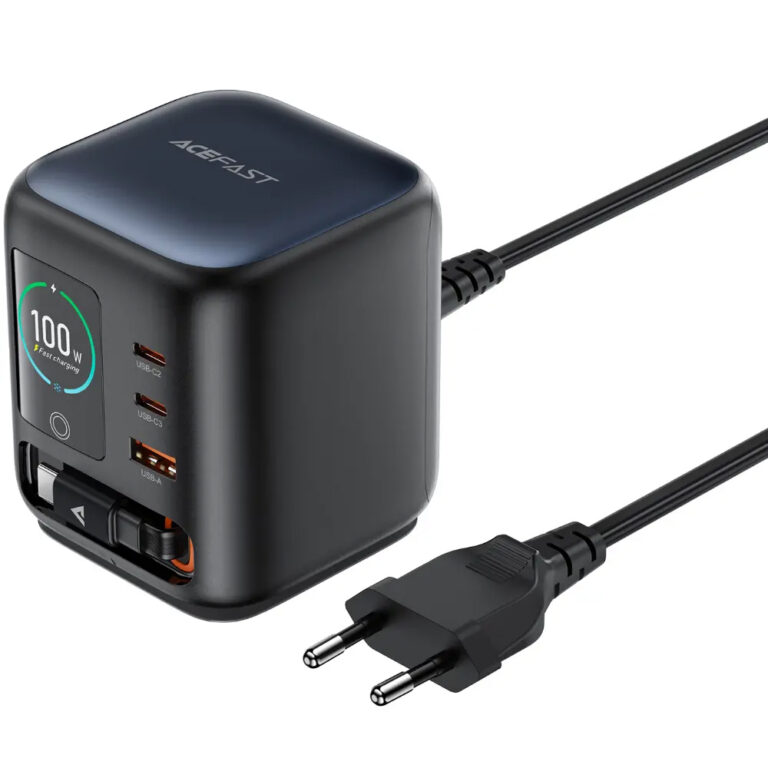 Επιτραπέζιος Φορτιστής Acefast Z10 100W 2xUSB-C 1xUSB-A 1xUSB-C GaN Ενσωματωμένο Καλώδιο και Smart LED Digital Display Μαύρος