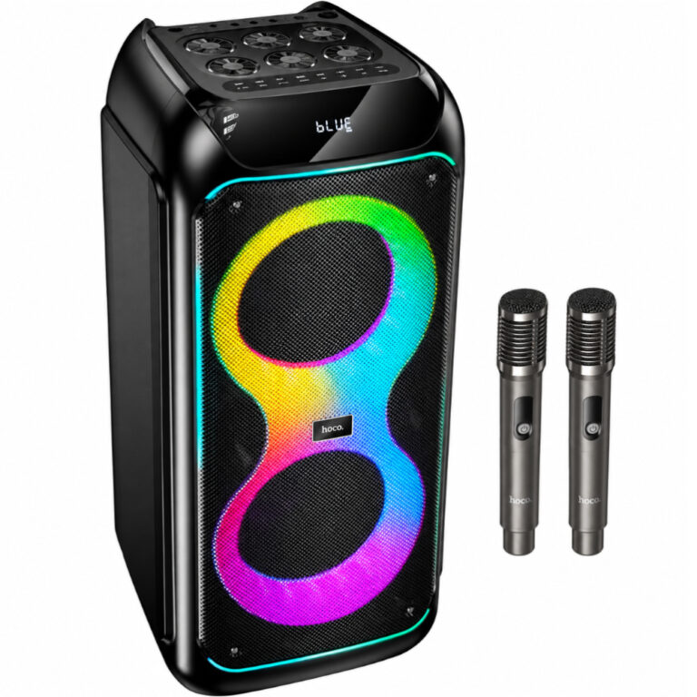 Φορητό Ηχείο Wireless Hoco. DS76 Magic RGB v5.4 160W 9000mAh USB AUX MicroSD FM με 2 Ασύρματα Μικρόφωνα Μαύρο