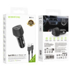 Φορτιστής Αυτοκινήτου Borofone BZ31A Solid 2xUSB-A 17W με Καλώδιο USB-A σε USB-C 1m Μαύρος - Image 2