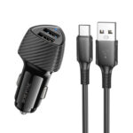 Φορτιστής Αυτοκινήτου Borofone BZ31A Solid 2xUSB-A 17W με Καλώδιο USB-A σε USB-C 1m Μαύρος