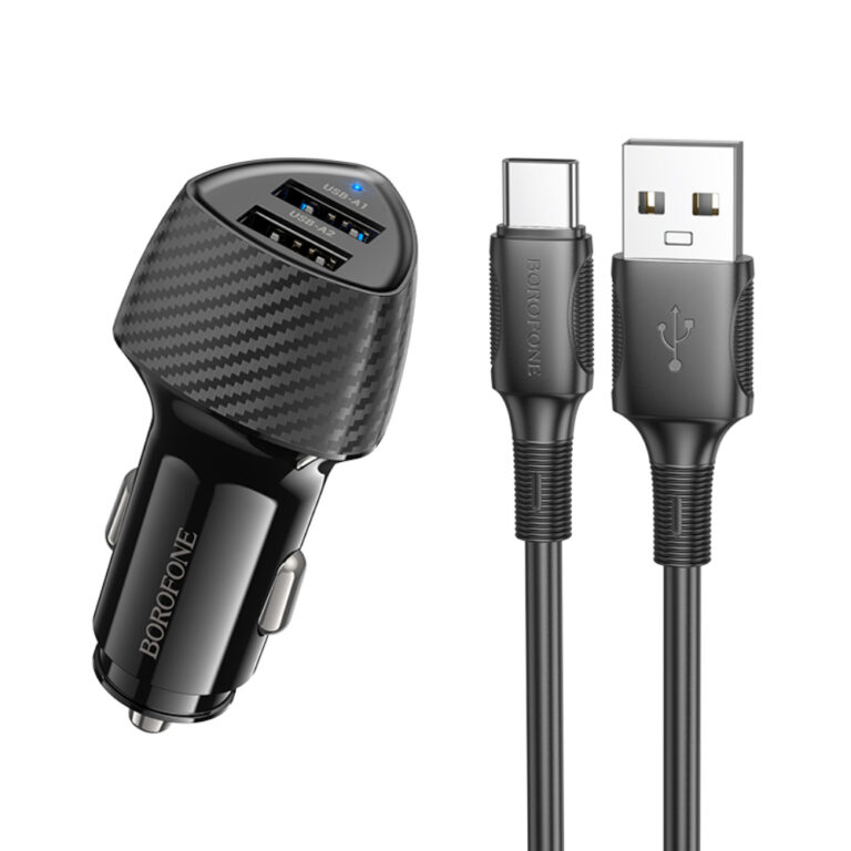 Φορτιστής Αυτοκινήτου Borofone BZ31A Solid 2xUSB-A 17W με Καλώδιο USB-A σε USB-C 1m Μαύρος