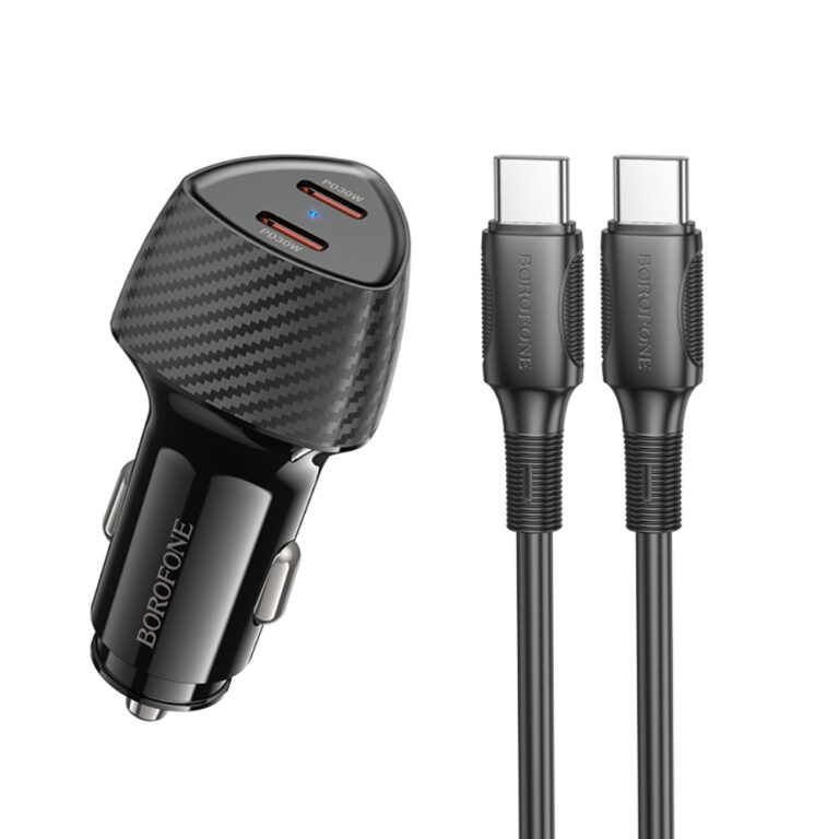 Φορτιστής Αυτοκινήτου Borofone BZ31D Solid 2xUSB-C PD60W με Καλώδιο USB-C σε USB-C 1m Μαύρος
