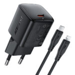 Φορτιστής Ταξιδίου Acefast A118 Mini Fast Charging 1xUSB-C PD30W QC3.0 GaN με USB-C σε Lightning Καλώδιο 1.2m Μαύρος