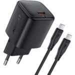 Φορτιστής Ταξιδίου Acefast A119 Mini Fast Charging 1xUSB-C PD45W QC3.0 GaN  με Καλώδιο USB-C σε USB-C 1.2m Μαύρος