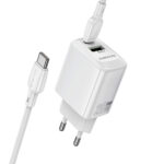 Φορτιστής Ταξιδίου Borofone BN27 Fuente GaN με 1xUSB-C PD20W 1xUSB-A QC3.0A και Καλώδιο USB-C σε USB-C Λευκός - Image 3