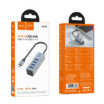 USB Hub Hoco HB1C 4-in-1 USB-C σε 4xUSB-A 3.0 Aluminum Alloy Γκρι - Image 2